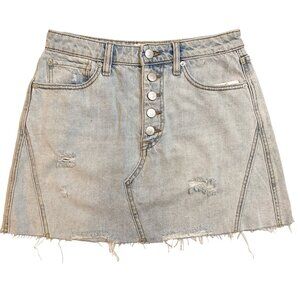FP We The Free Montauk Button Fly Distressed Frayed Raw Hem Denim Skirt Size 27